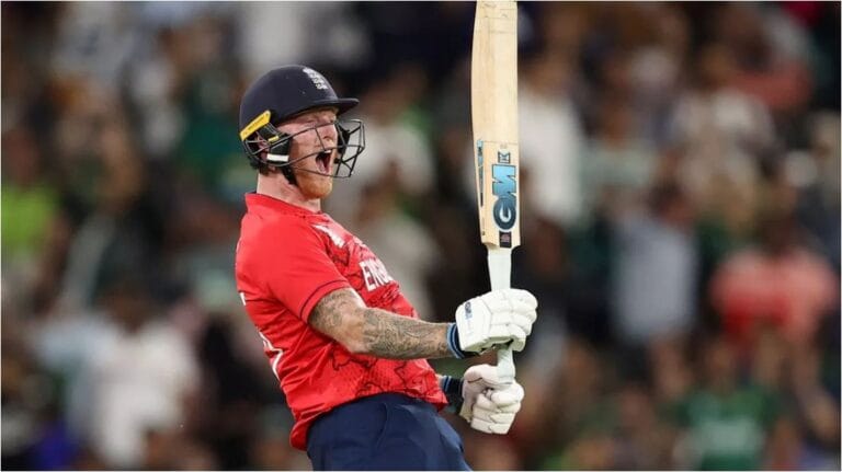 Ben Stokes celebrating iconic moment