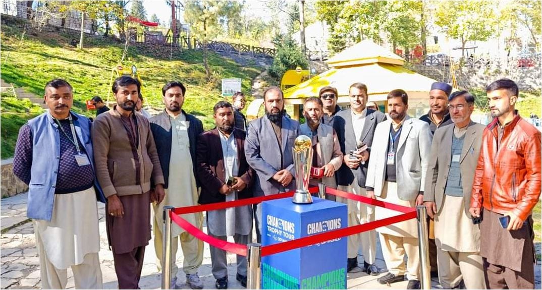 ICC Champions Trophy displayed in Nathia Gali