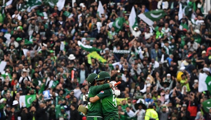 A celebratory crowd shot from past cricket events in Karachi