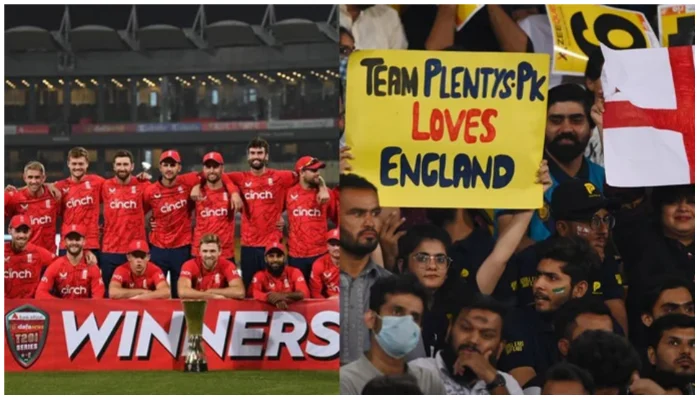 A visual of international fans mingling with locals at a cricket match