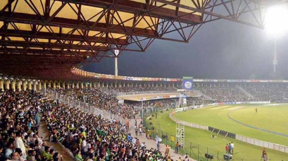 An aerial shot of the stadium during a match, showcasing the crowd and the field.