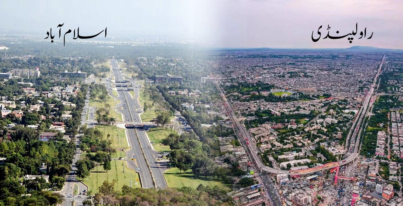 An aerial view of Rawalpindi and its proximity to Islamabad to showcase the geographical layout of the area. This can help readers understand the city’s location