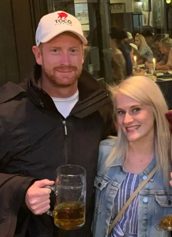 Heinrich Klaasen enjoying beer with his wife