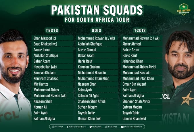 Pakistan name squads for South Africa tour