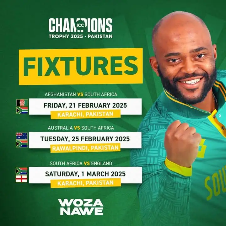 South Africa Champions Trophy Fixtures