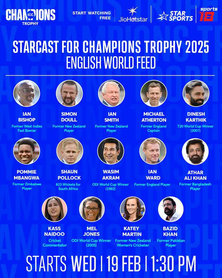 Commentary Panel for the Champions Trophy 2025