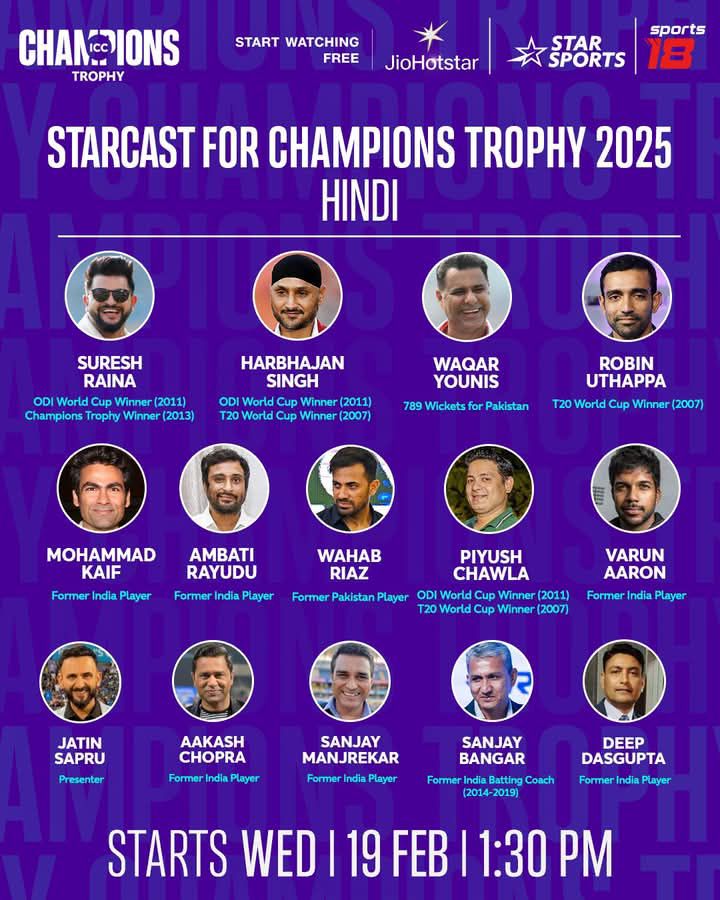 Hindi Commentary Panel for the Champions Trophy 2025