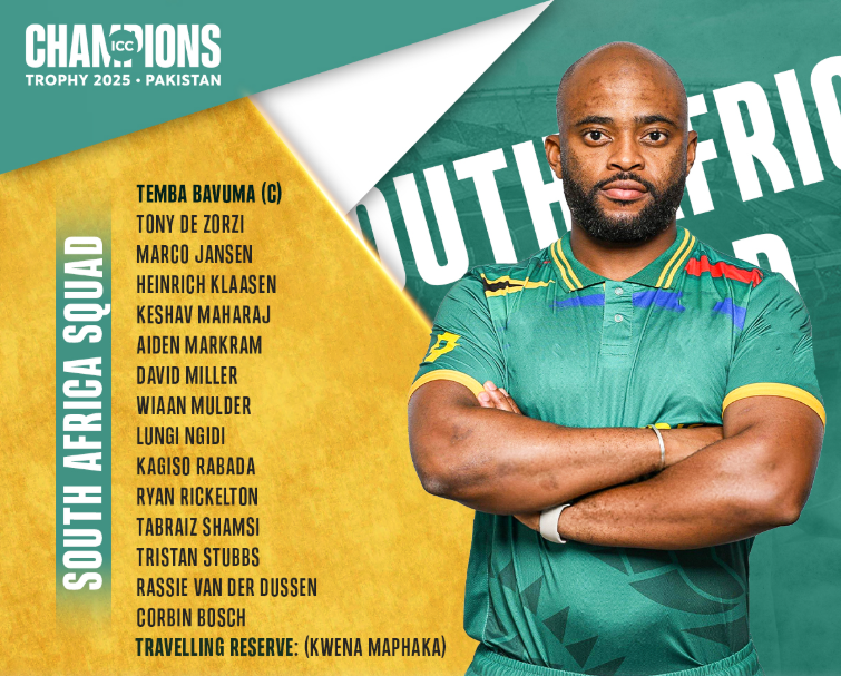 South Africa Squad champions trophy 2025